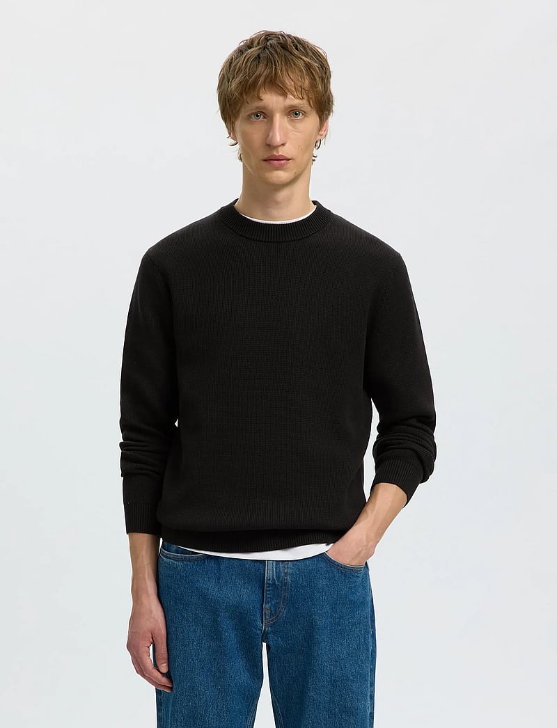 Selected - SLMDANE LS KNIT STRUCTURE CREW NECK NOOS - rund hals - black - 0