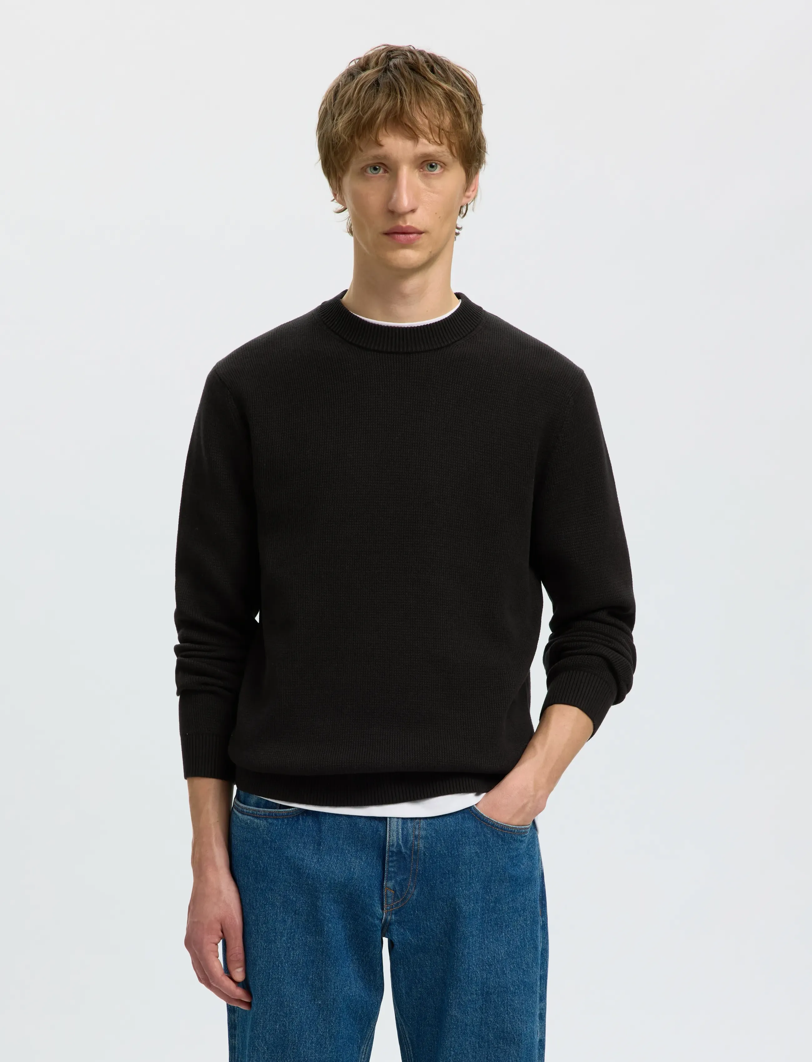 Selected - SLMDANE LS KNIT STRUCTURE CREW NECK NOOS - rundhals - black - 0