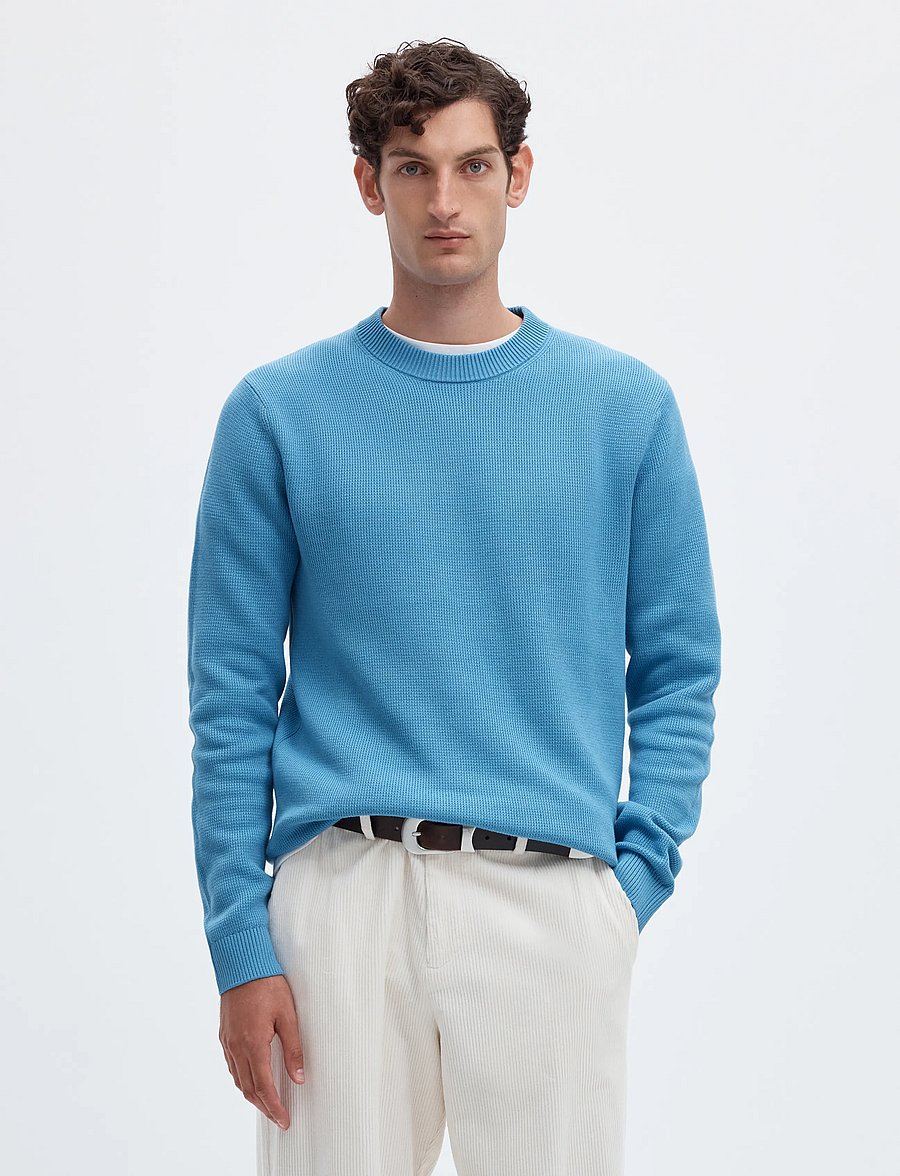 Selected - SLMDANE LS KNIT STRUCTURE CREW NECK NOOS - rund hals - blissful blue - 0