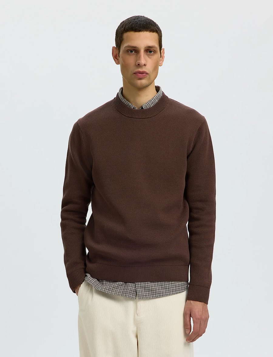 Selected - SLMDANE LS KNIT STRUCTURE CREW NECK NOOS - rundhals - bracken - 0