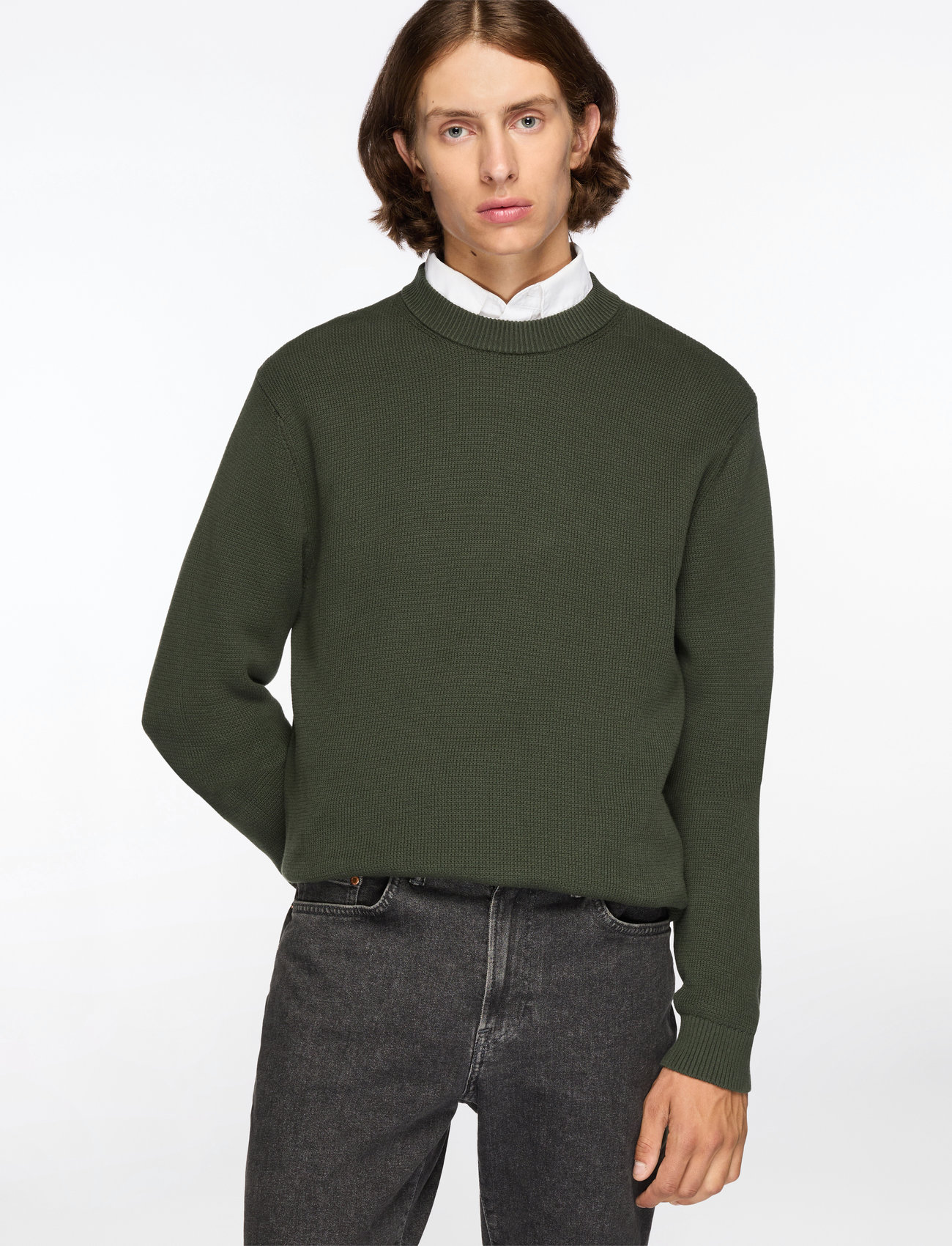 Selected - SLMDANE LS KNIT STRUCTURE CREW NECK NOOS - rund hals - deep forest - 0
