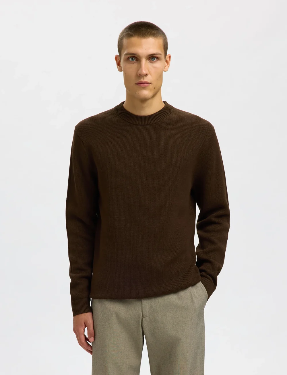 Selected - SLHDANE LS KNIT STRUCTURE CREW NECK NOOS - rundhalsad - demitasse - 0