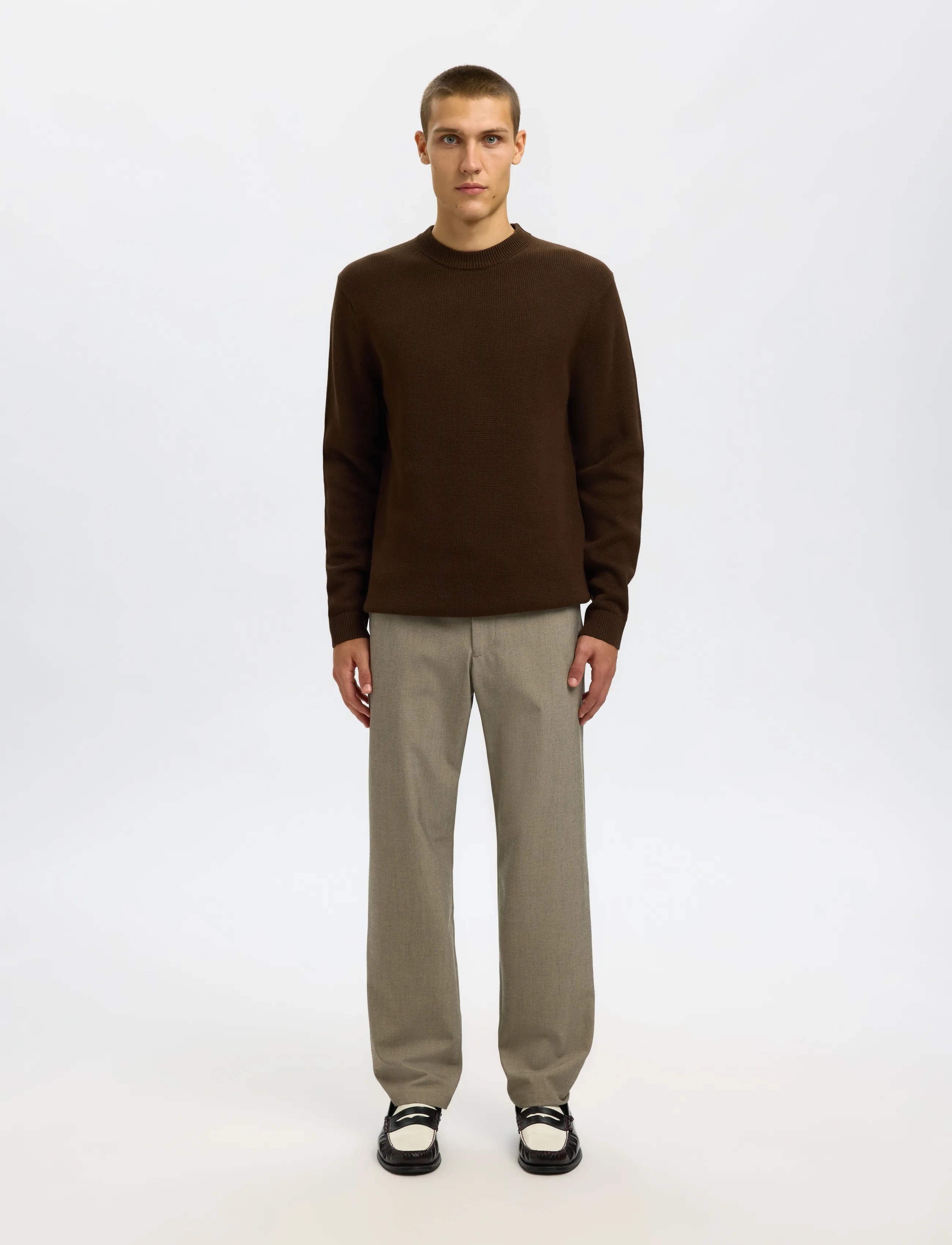 Selected - SLMDANE LS KNIT STRUCTURE CREW NECK NOOS - Ümmarguse kaelusega kudumid - demitasse - 5