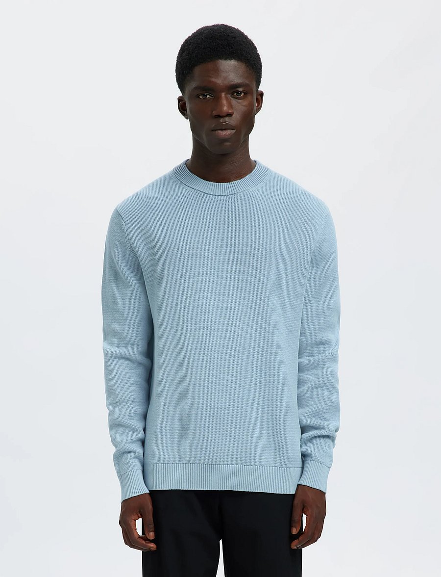 Selected - SLMDANE LS KNIT STRUCTURE CREW NECK NOOS - Ümmarguse kaelusega kudumid - dusty blue - 0
