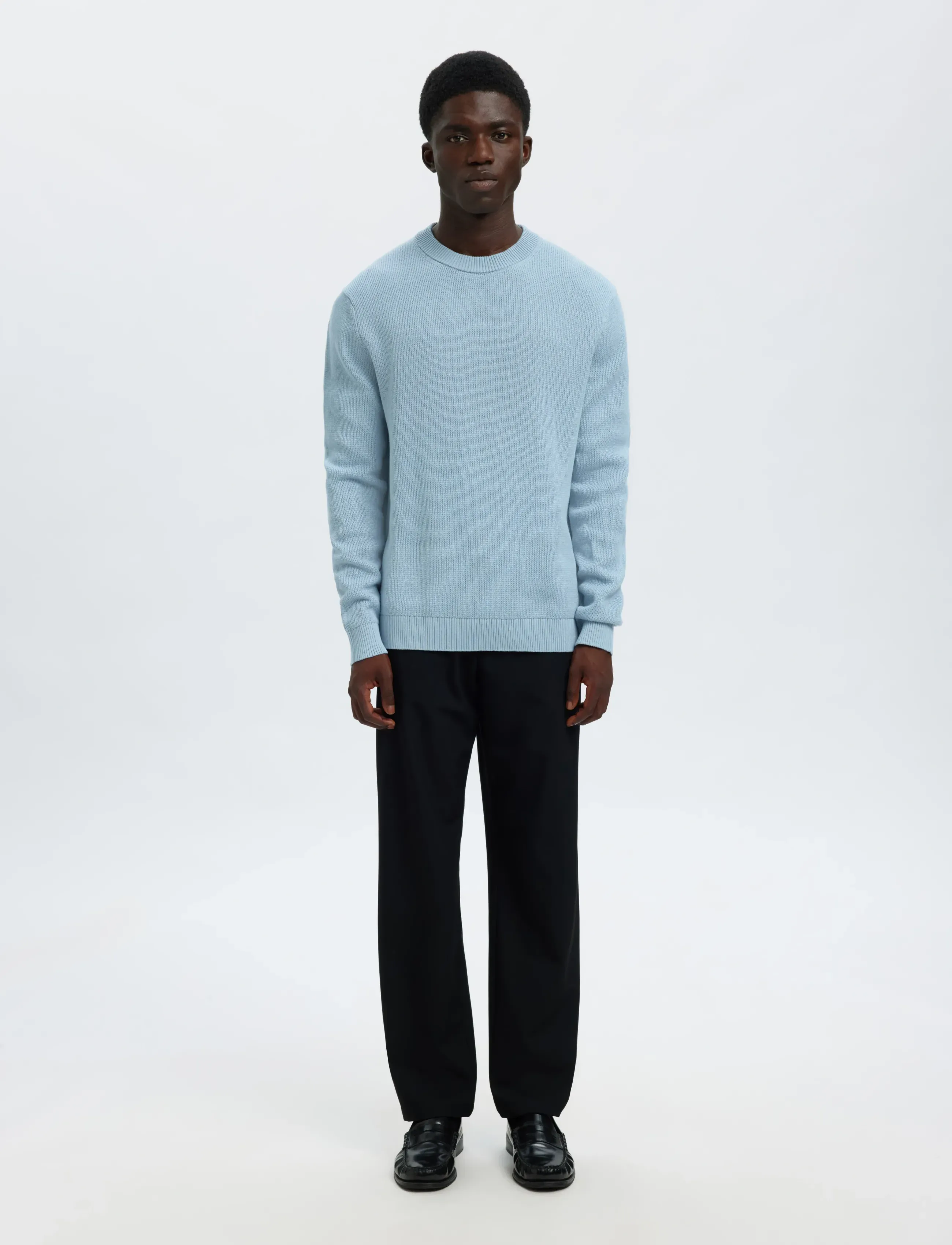 Selected - SLMDANE LS KNIT STRUCTURE CREW NECK NOOS - Ümmarguse kaelusega kudumid - dusty blue - 3