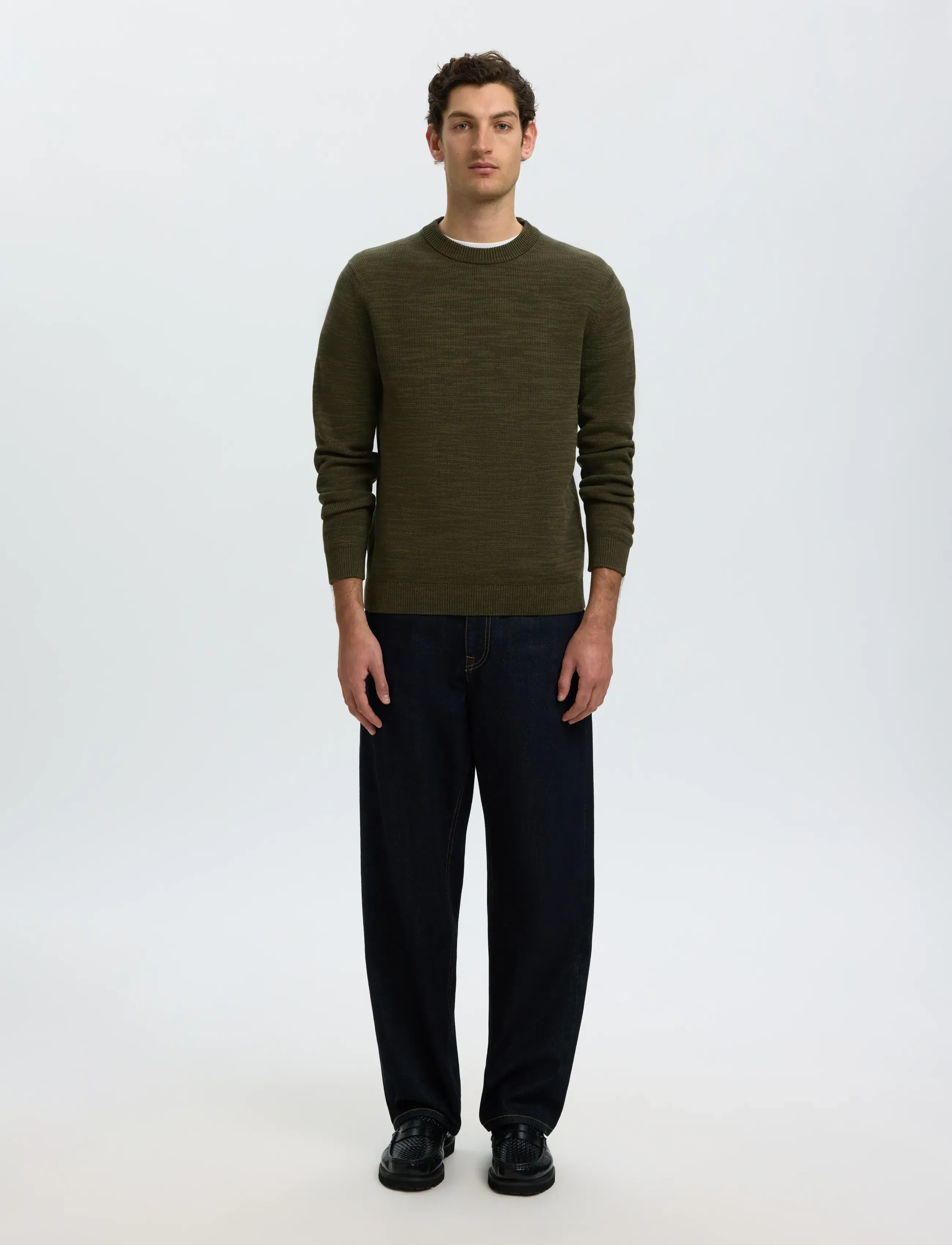 Selected - SLMDANE LS KNIT STRUCTURE CREW NECK NOOS - Ümara kaelusega - forest night - 3