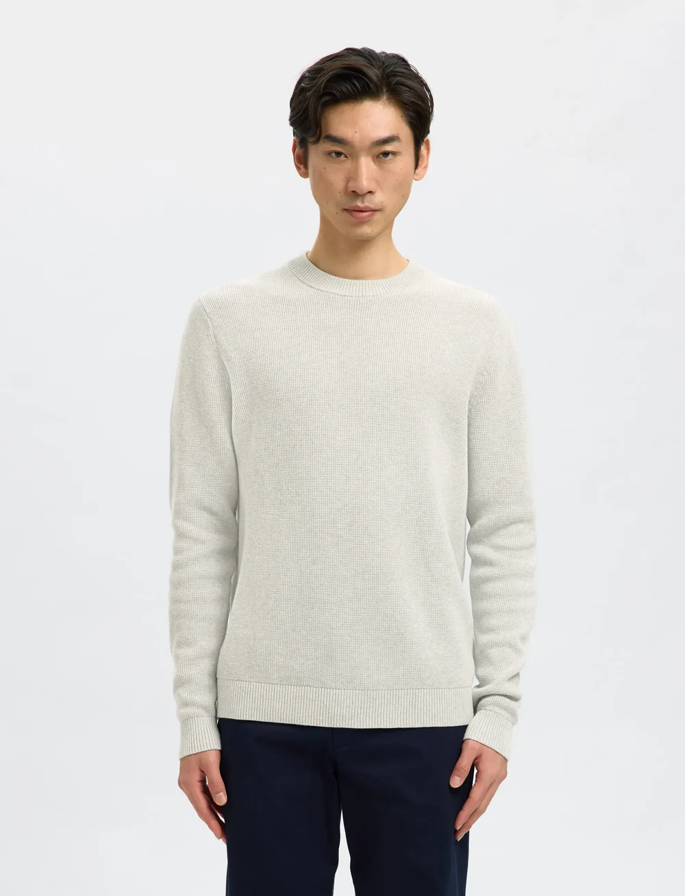 Selected - SLHDANE LS KNIT STRUCTURE CREW NECK NOOS - Ümmarguse kaelusega kudumid - light grey melange - 0