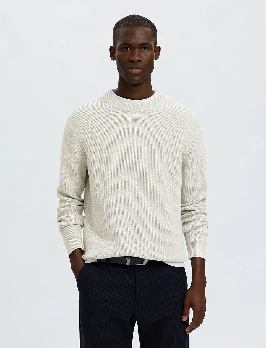 Selected - SLMDANE LS KNIT STRUCTURE CREW NECK NOOS - rundhalsad - light grey melange - 0
