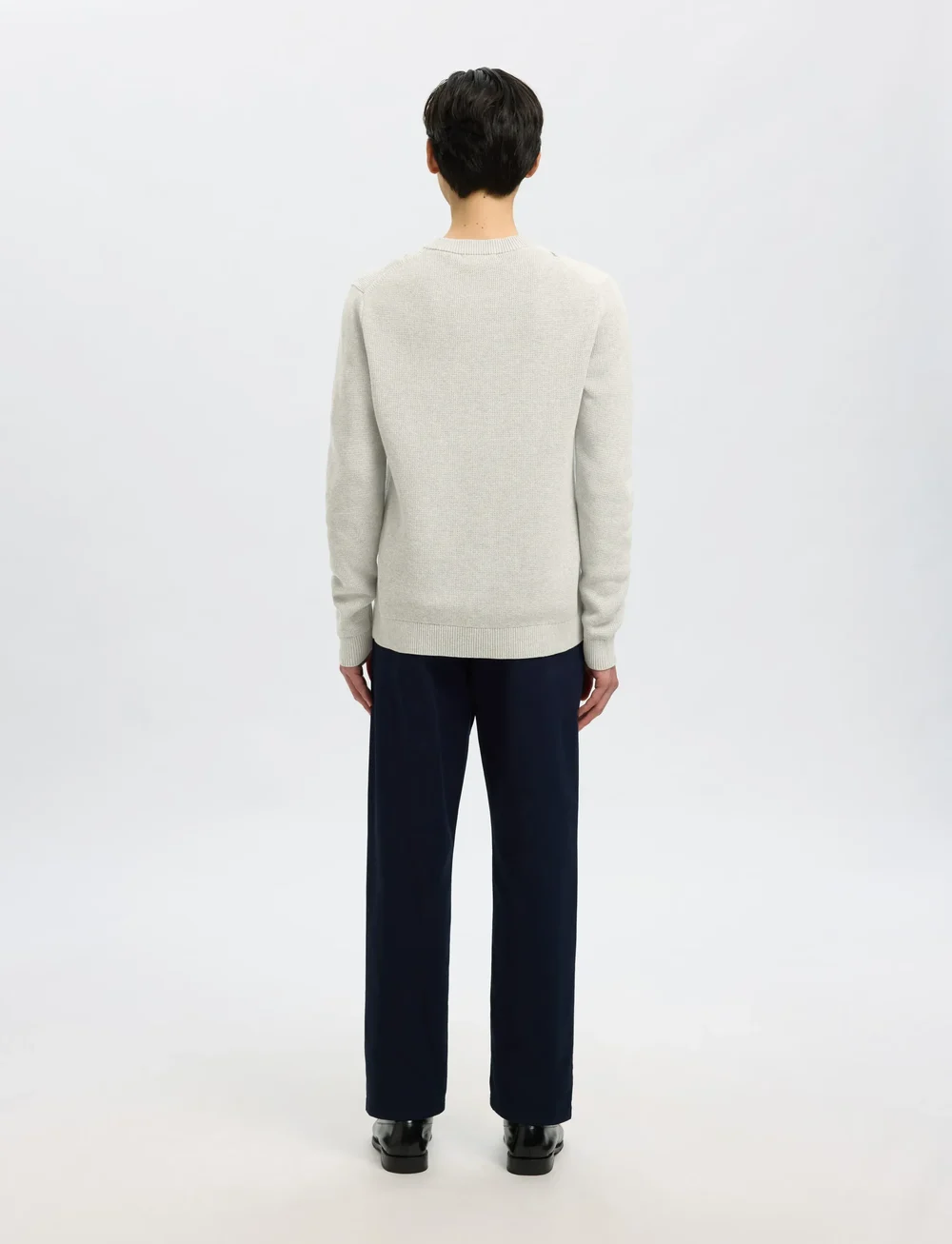Selected - SLHDANE LS KNIT STRUCTURE CREW NECK NOOS - Ümmarguse kaelusega kudumid - light grey melange - 2