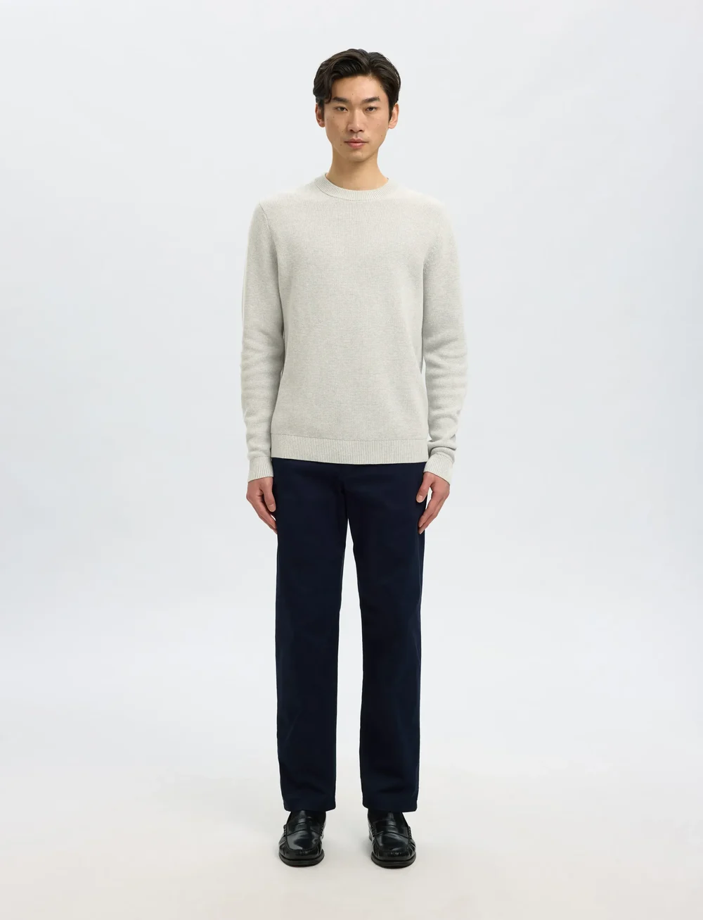 Selected - SLHDANE LS KNIT STRUCTURE CREW NECK NOOS - Ümmarguse kaelusega kudumid - light grey melange - 3