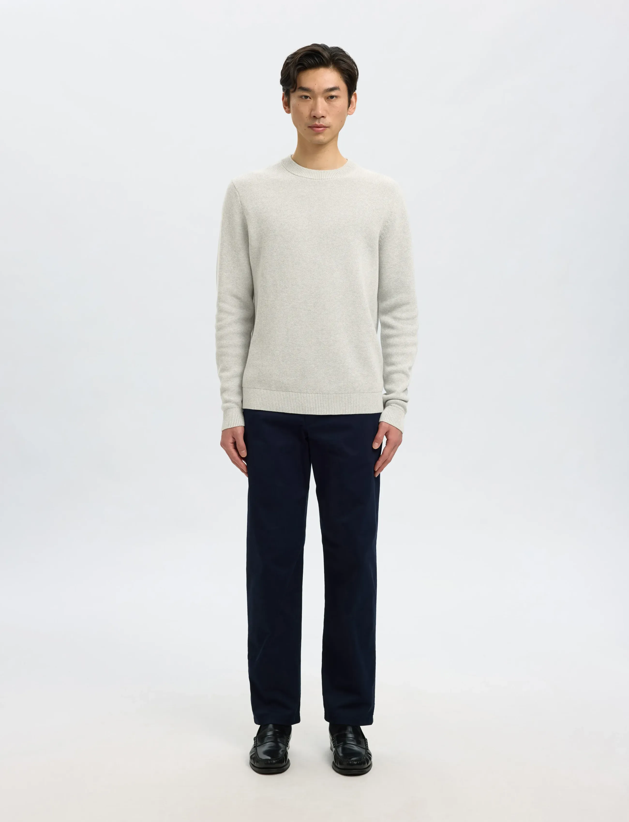 Selected - SLMDANE LS KNIT STRUCTURE CREW NECK NOOS - pulls col rond - light grey melange - 3
