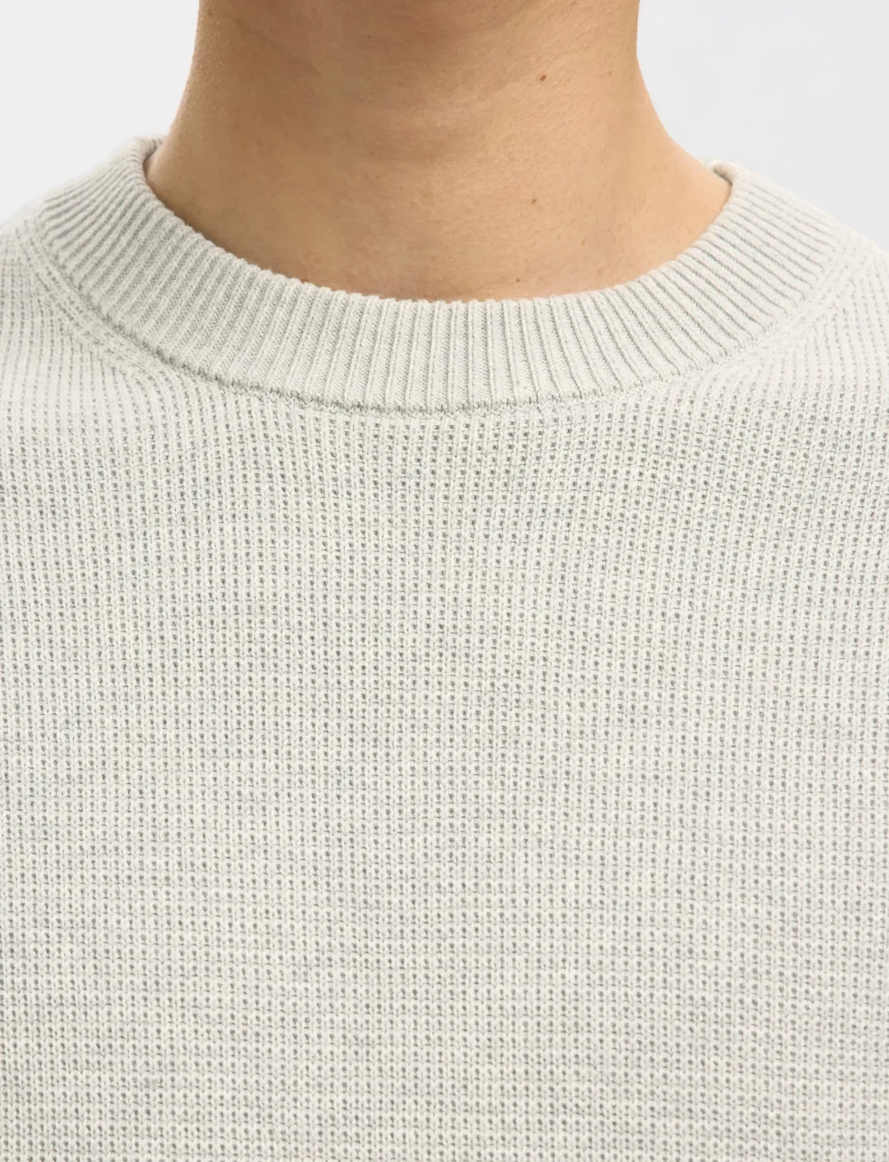 Selected - SLHDANE LS KNIT STRUCTURE CREW NECK NOOS - Ümmarguse kaelusega kudumid - light grey melange - 5
