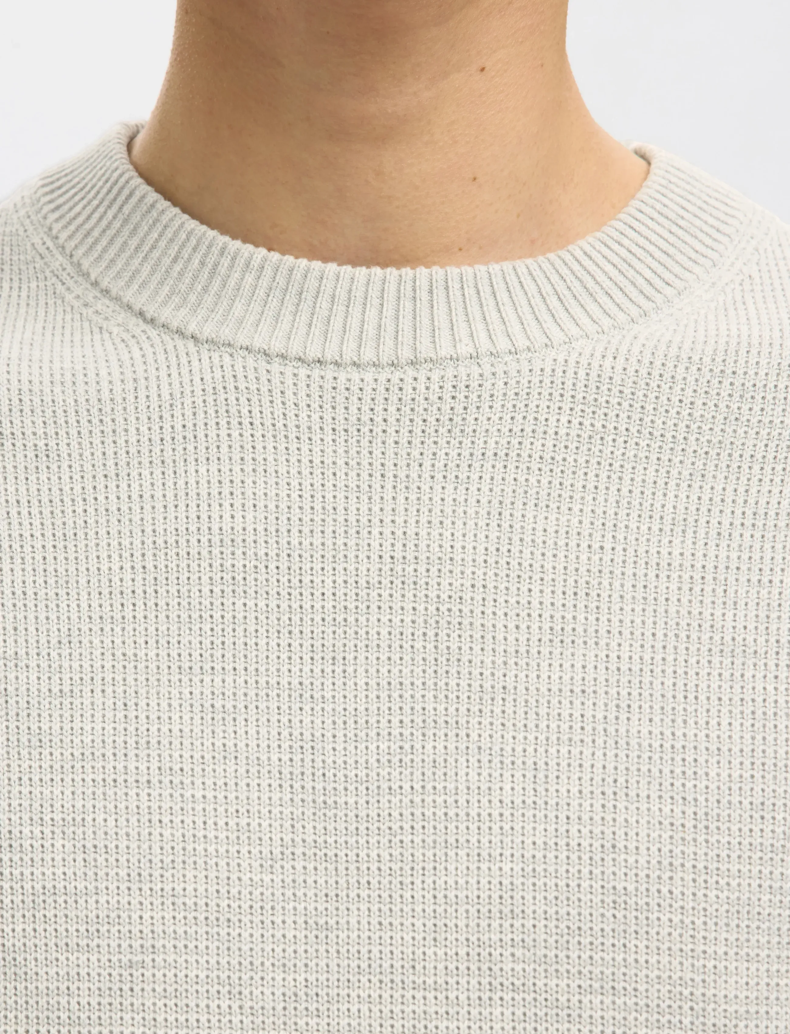 Selected - SLMDANE LS KNIT STRUCTURE CREW NECK NOOS - pulls col rond - light grey melange - 5