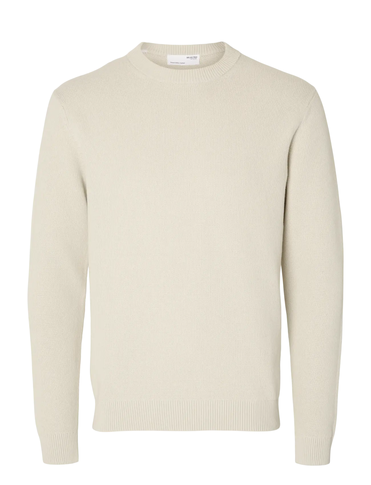 SLHDANE LS KNIT STRUCTURE CREW NECK NOOS - OATMEAL
