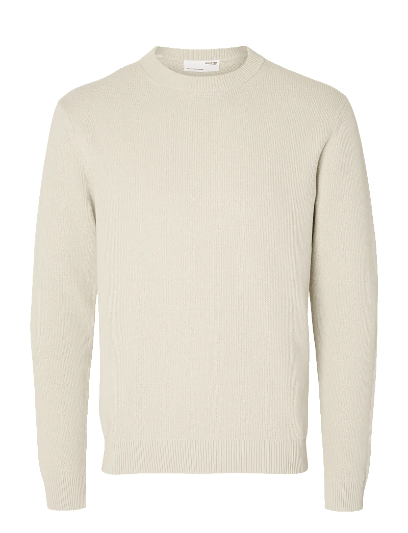 Selected - SLHDANE LS KNIT STRUCTURE CREW NECK NOOS - rund hals - oatmeal - 1