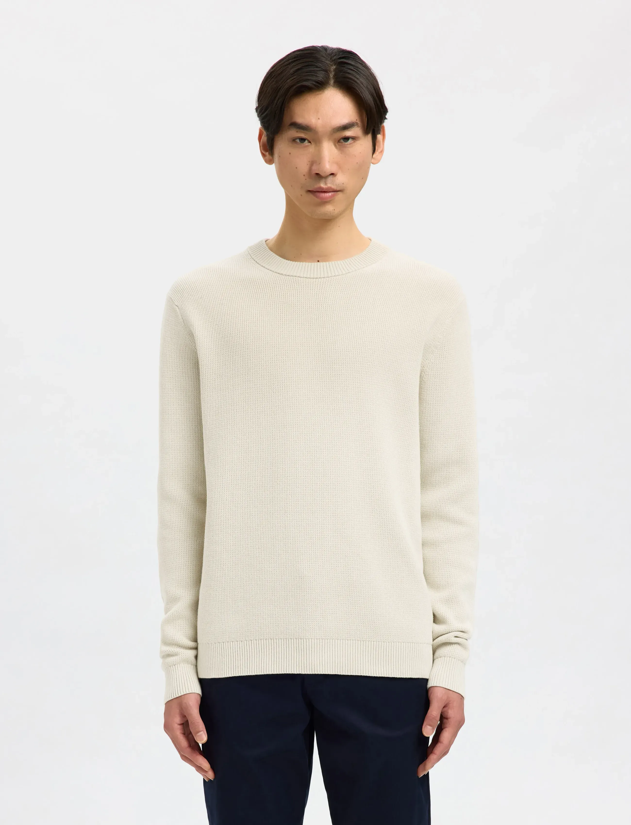 Selected Slmdane Ls Knit Reg Struc Crew Neck Noos, XXL, Knitwear, Creme - Round Necks, Männerswear