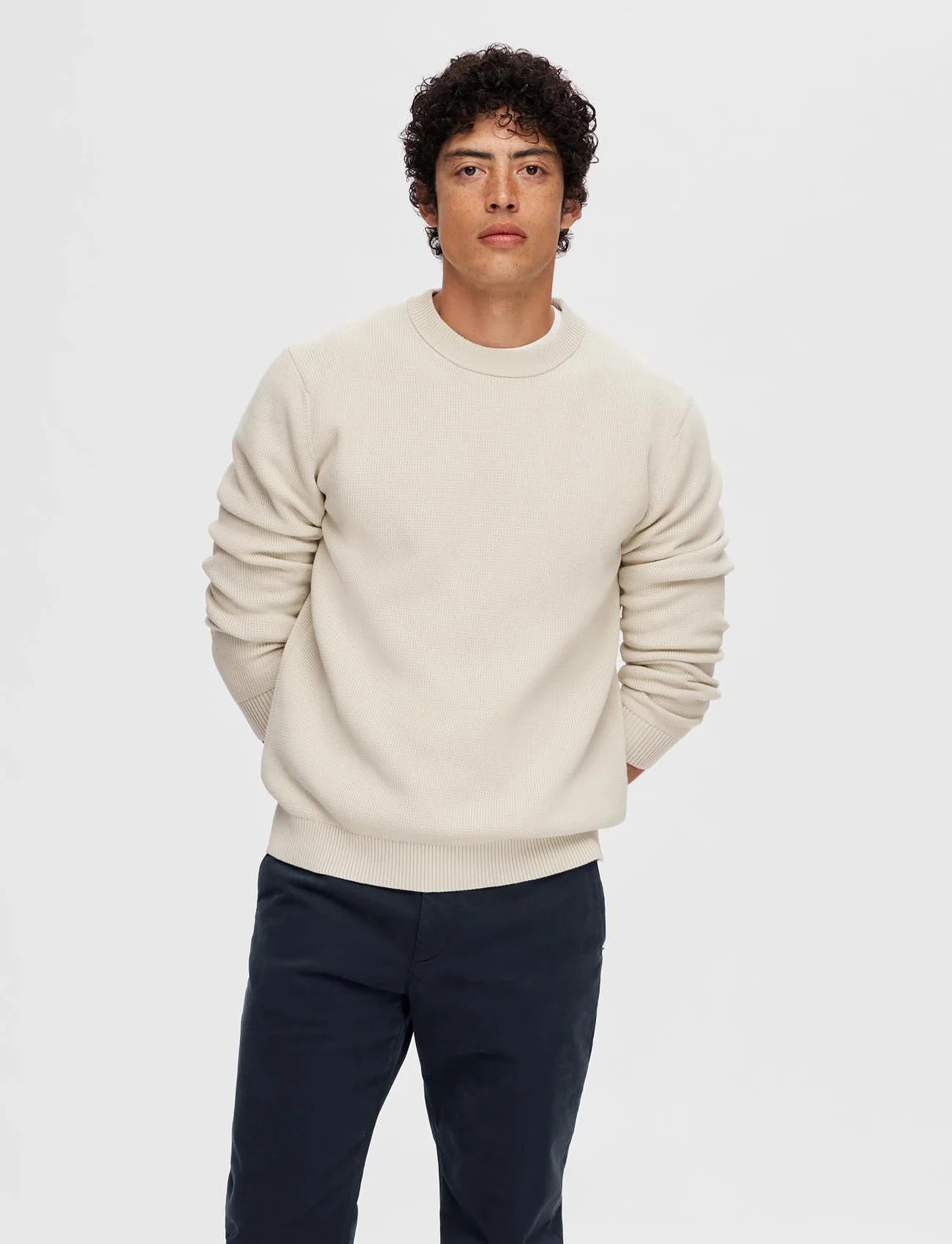 Selected Homme - SLHDANE LS KNIT STRUCTURE CREW NECK NOOS - round necks - oatmeal - 0