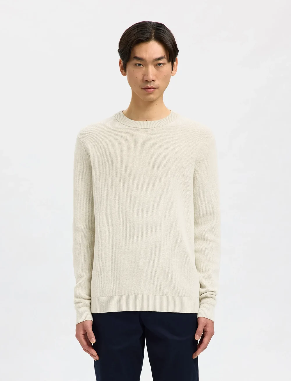 Selected - SLHDANE LS KNIT STRUCTURE CREW NECK NOOS - Ümmarguse kaelusega kudumid - oatmeal - 0