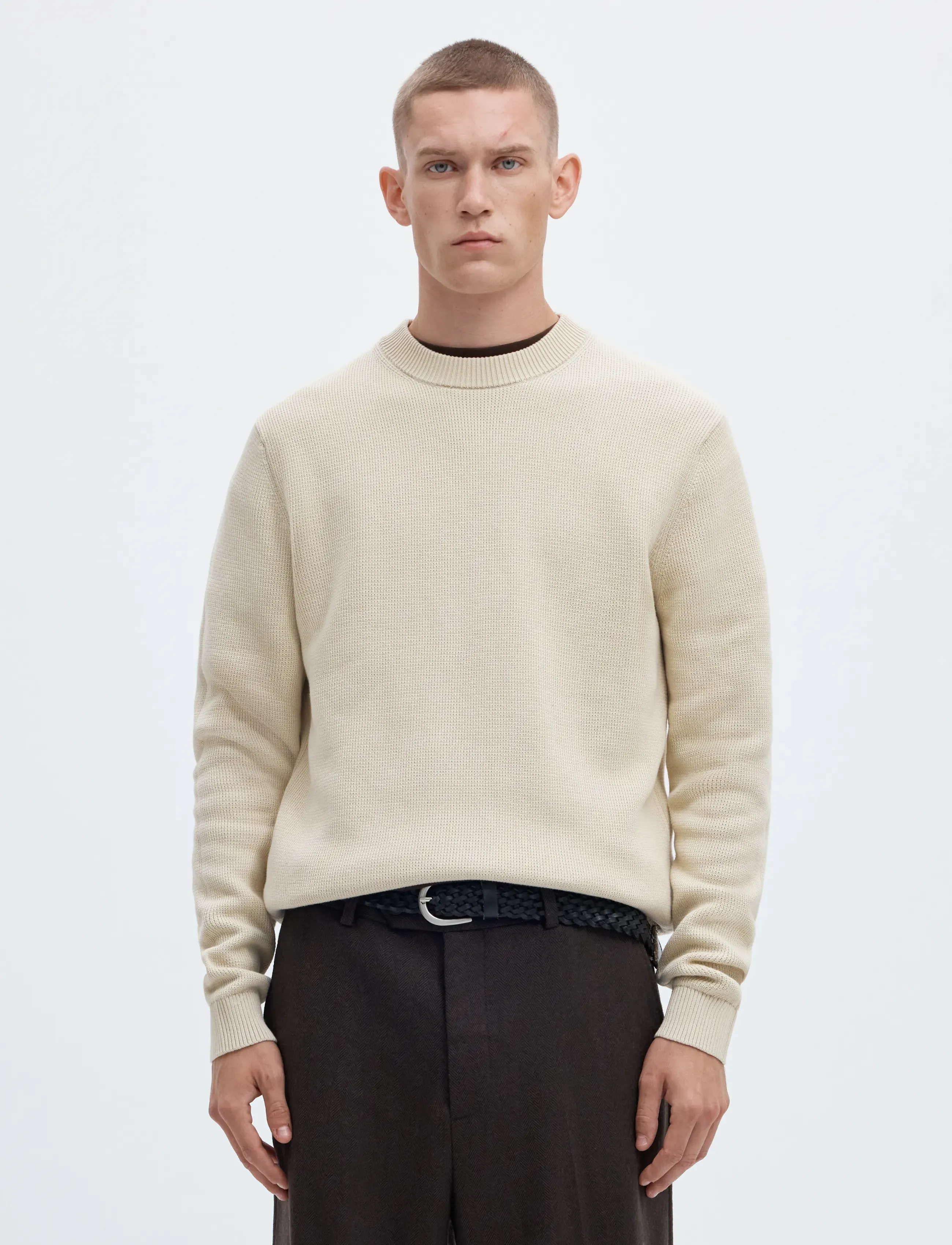 Selected - SLMDANE LS KNIT REG STRUC CREW NECK NOOS - Ümara kaelusega - oatmeal - 0