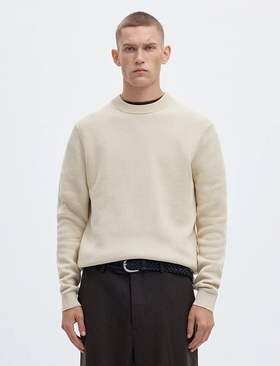 Selected - SLMDANE LS KNIT REG STRUC CREW NECK NOOS - Ümara kaelusega - oatmeal - 0
