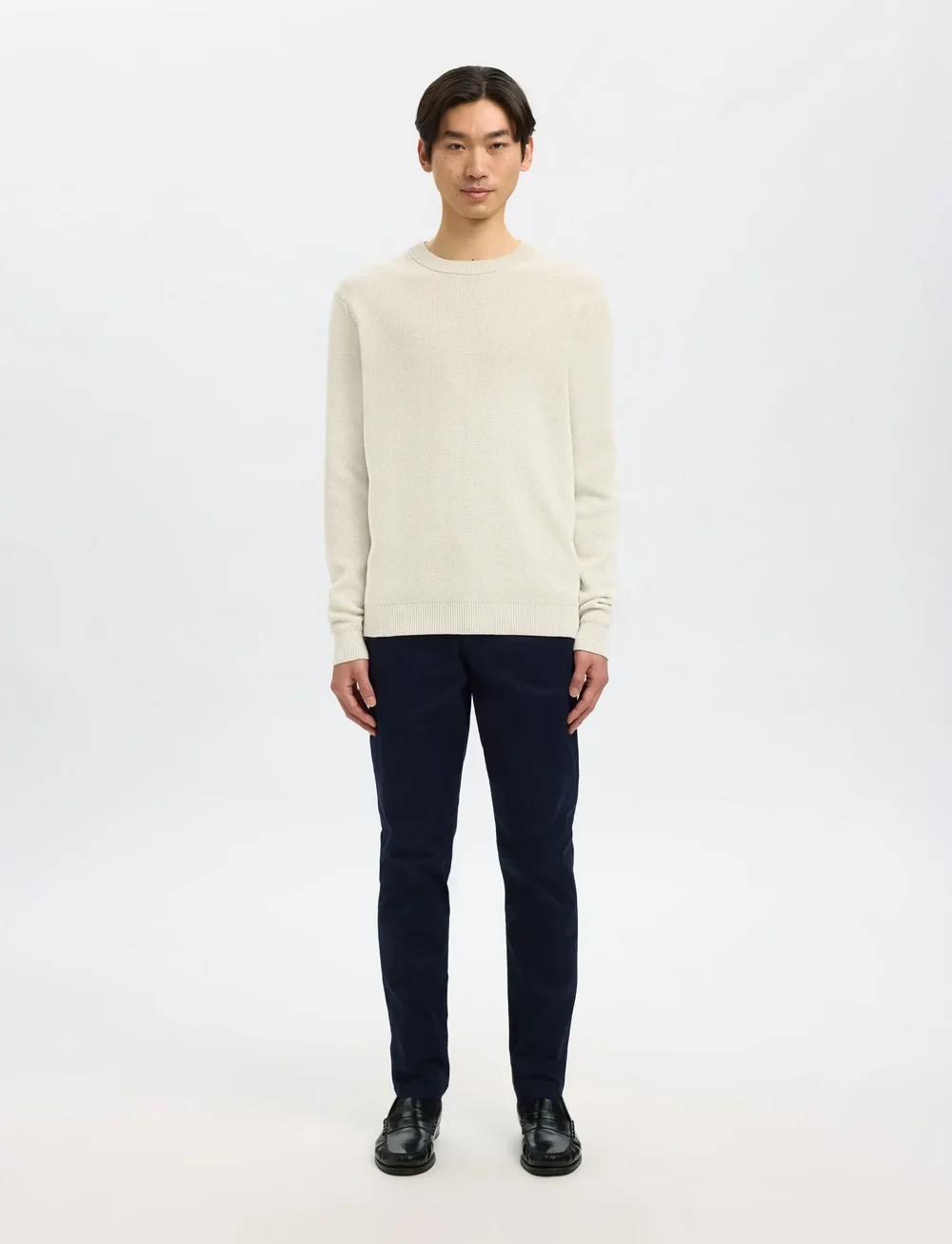 Selected - SLHDANE LS KNIT STRUCTURE CREW NECK NOOS - Ümmarguse kaelusega kudumid - oatmeal - 4