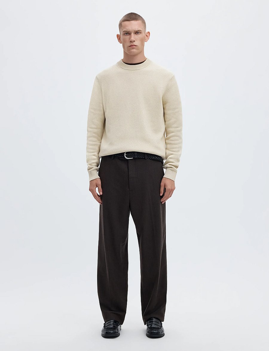 Selected - SLMDANE LS KNIT REG STRUC CREW NECK NOOS - Ümara kaelusega - oatmeal - 3