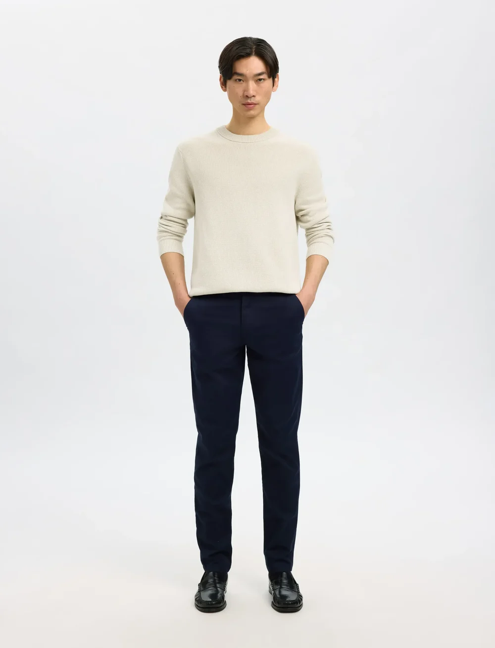 Selected - SLHDANE LS KNIT STRUCTURE CREW NECK NOOS - Ümmarguse kaelusega kudumid - oatmeal - 5