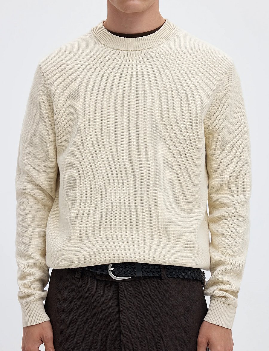 Selected - SLMDANE LS KNIT REG STRUC CREW NECK NOOS - Ümara kaelusega - oatmeal - 4