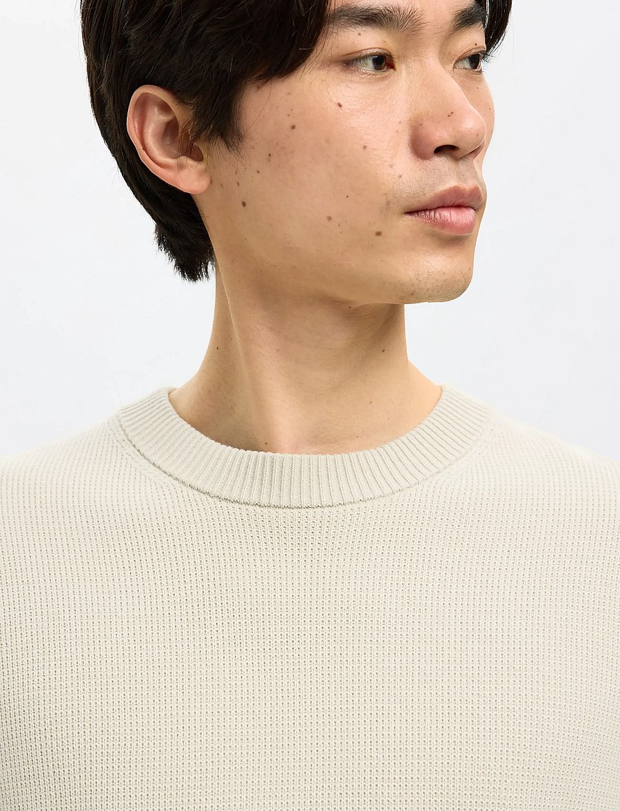 Selected - SLMDANE LS KNIT STRUCTURE CREW NECK NOOS - Ümmarguse kaelusega kudumid - oatmeal - 5