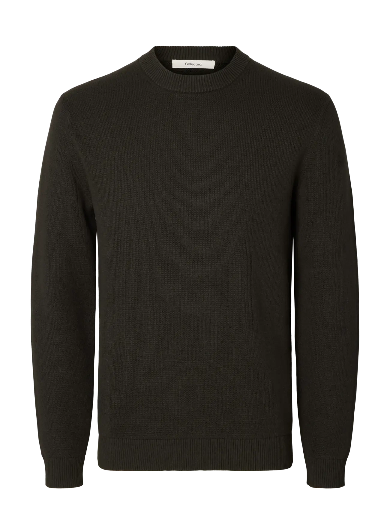 Selected SLMDANE LS KNIT STRUCTURE CREW NECK NOOS - Tøj - PEAT / khaki/green