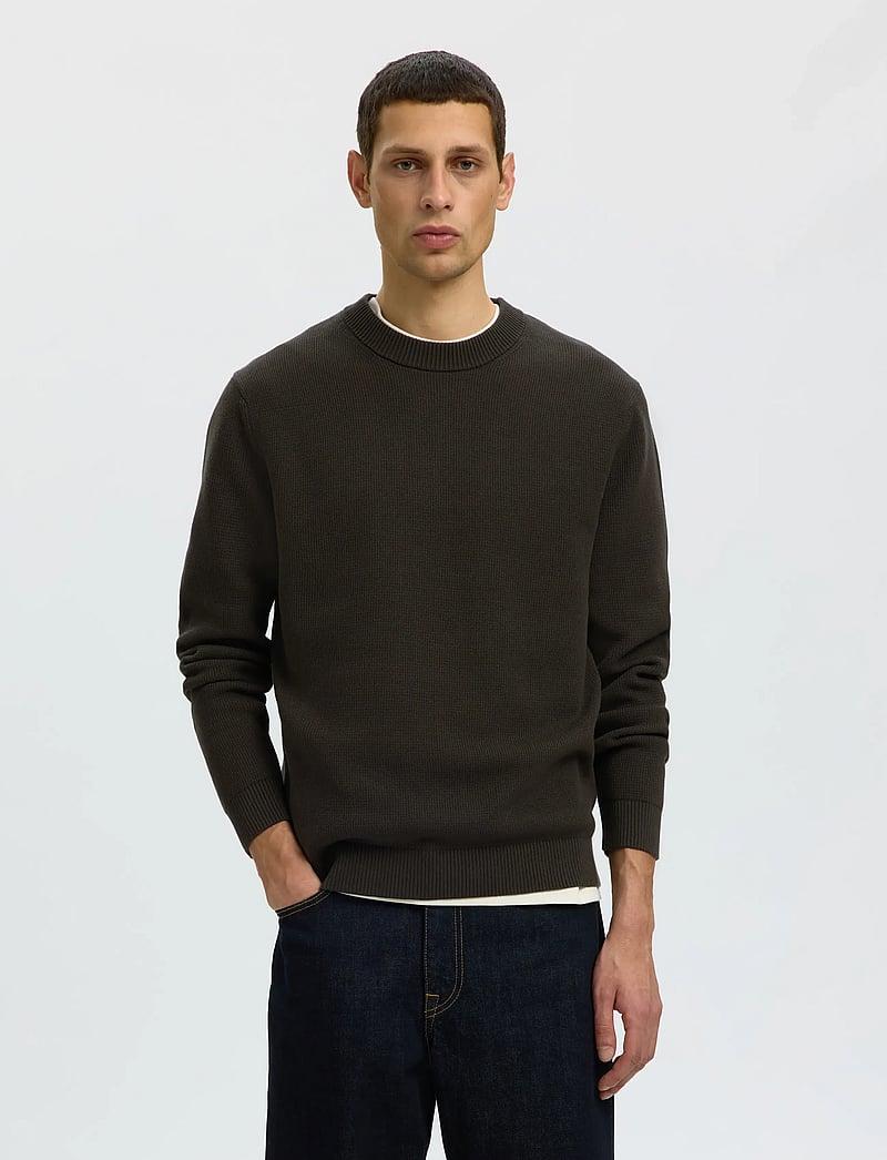 Selected - SLMDANE LS KNIT STRUCTURE CREW NECK NOOS - rund hals - peat - 0