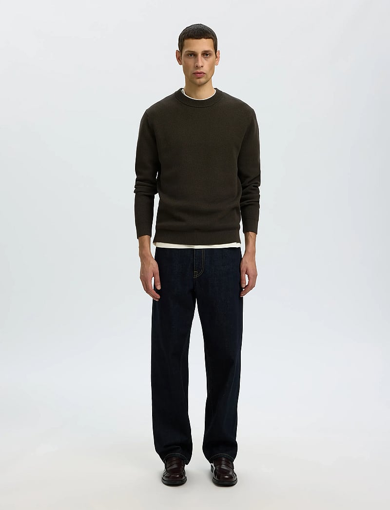 Selected - SLMDANE LS KNIT STRUCTURE CREW NECK NOOS - rund hals - peat - 3
