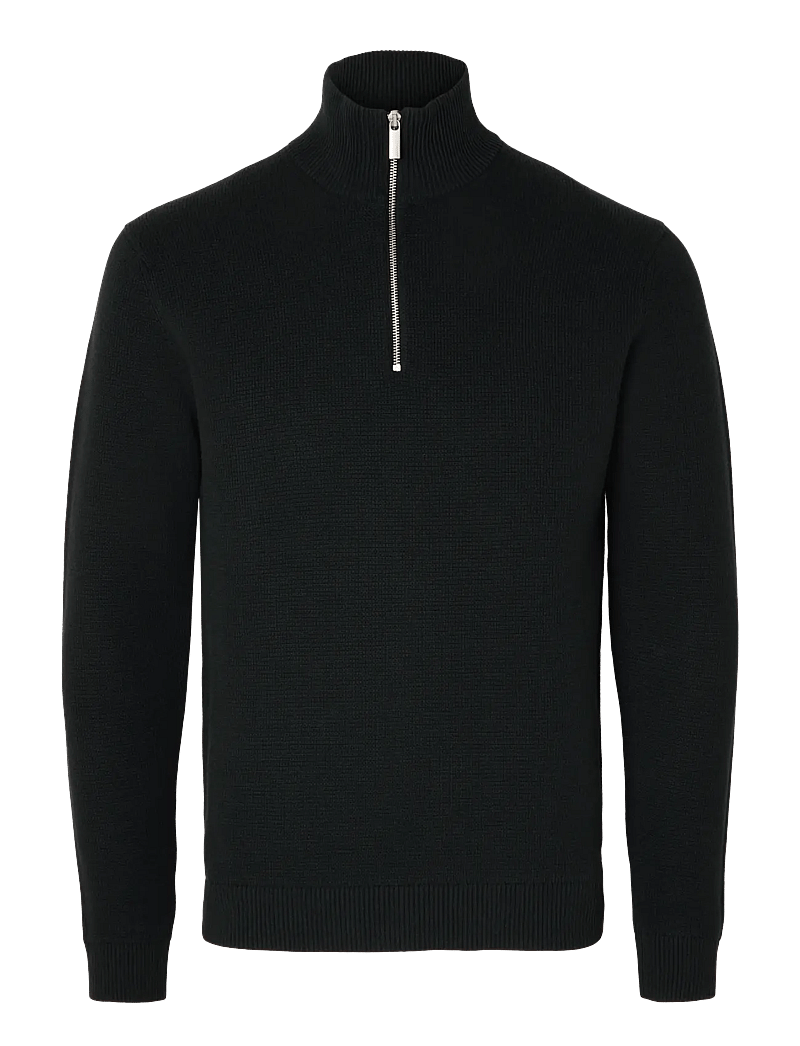 Selected - SLMDANE LS KNIT STRUCTURE HALF ZIP NOOS - tõmblukk-kaelusega džemprid - black - 1