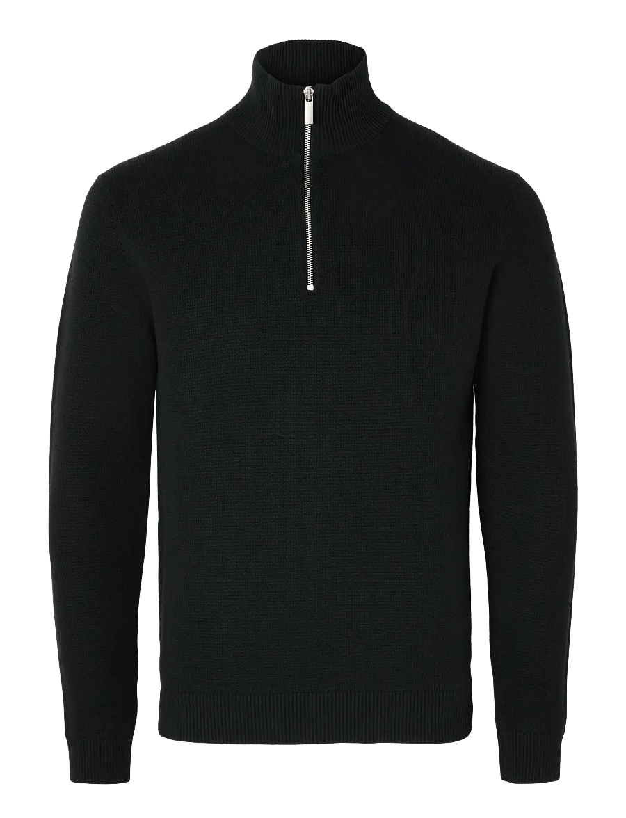 Selected - SLMDANE LS KNIT STRUCTURE HALF ZIP NOOS - truien met halve rits - black - 1