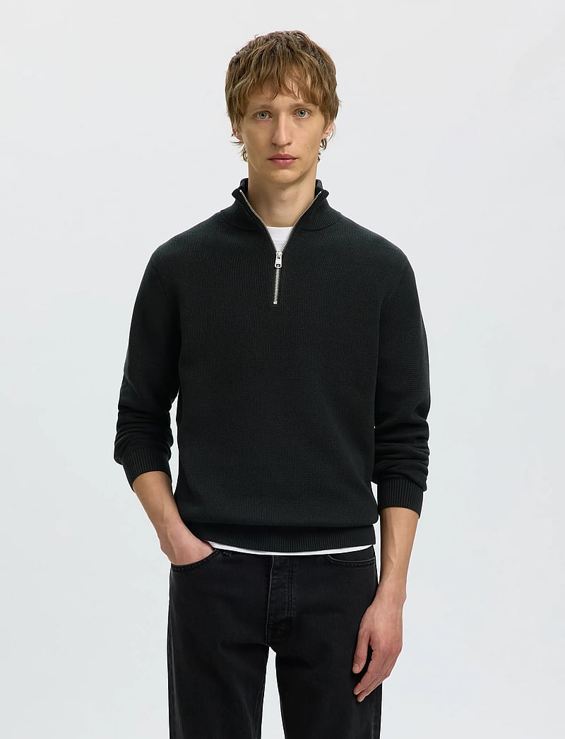 Selected - SLMDANE LS KNIT STRUCTURE HALF ZIP NOOS - tõmblukk-kaelusega džemprid - black - 0
