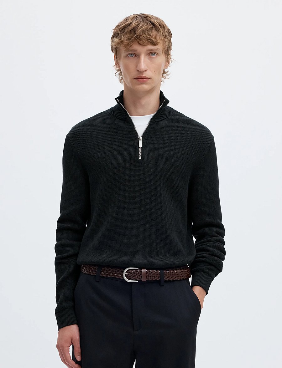 Selected - SLMDANE LS KNIT REG STRUC HALF ZIP NOOS - pullover mit halbem reißverschluss - black - 0