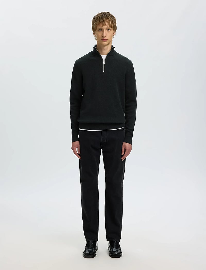 Selected - SLMDANE LS KNIT STRUCTURE HALF ZIP NOOS - tõmblukk-kaelusega džemprid - black - 3