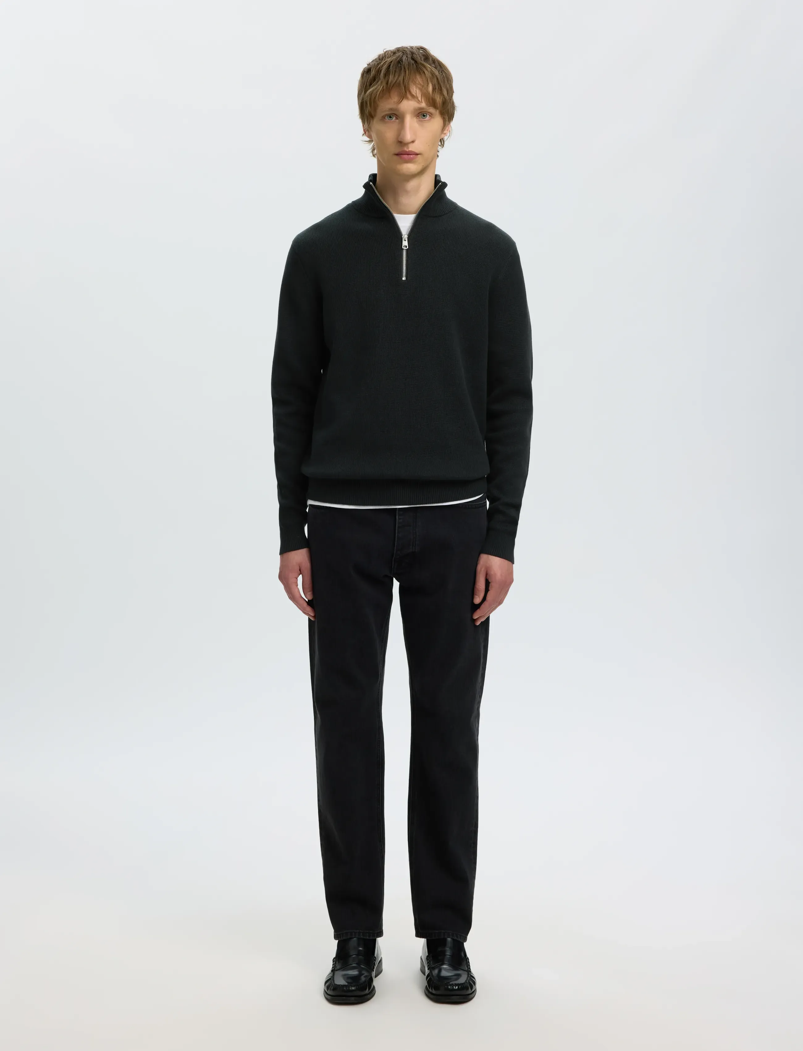 Selected - SLMDANE LS KNIT STRUCTURE HALF ZIP NOOS - truien met halve rits - black - 3
