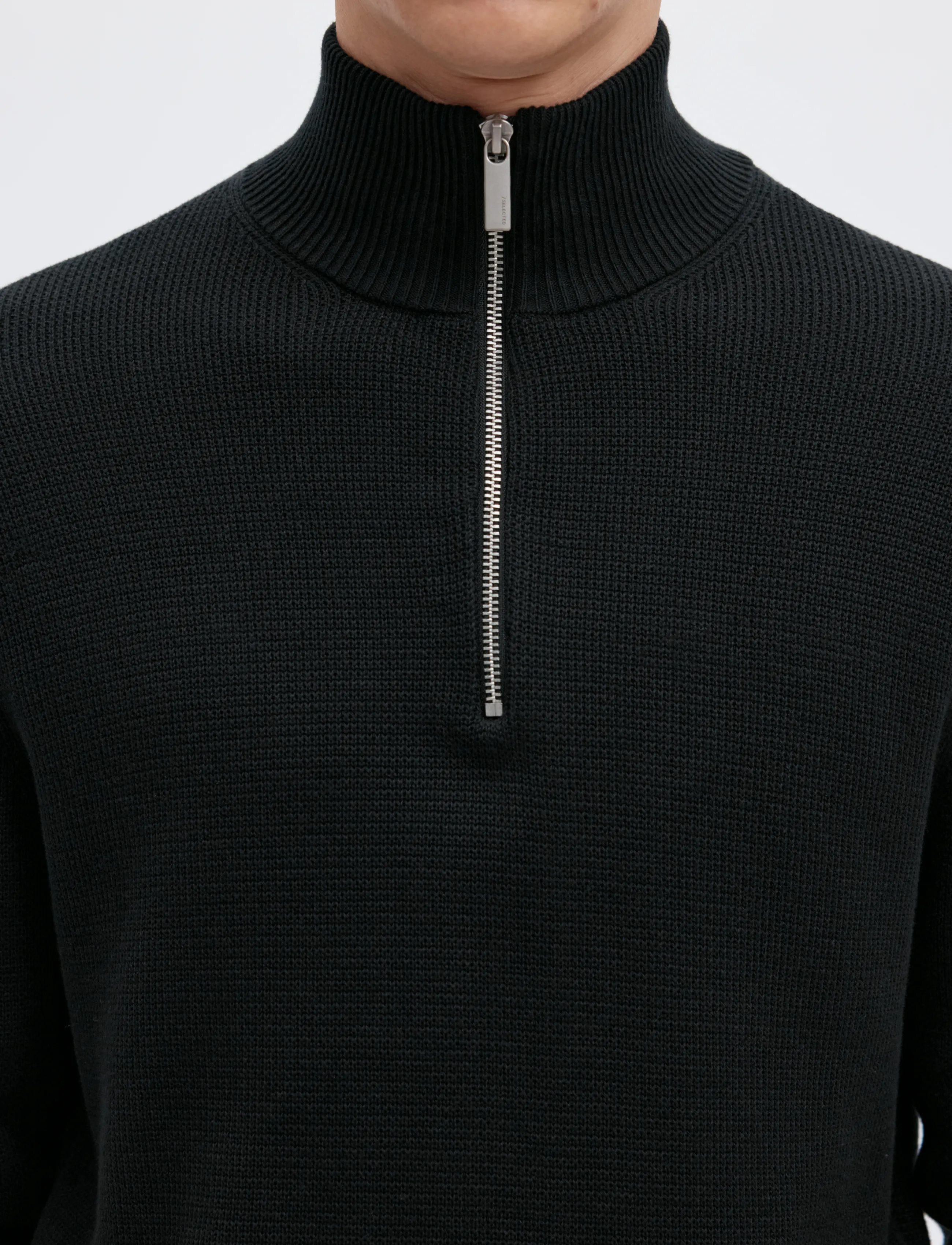 Selected - SLMDANE LS KNIT REG STRUC HALF ZIP NOOS - pullover mit halbem reißverschluss - black - 4