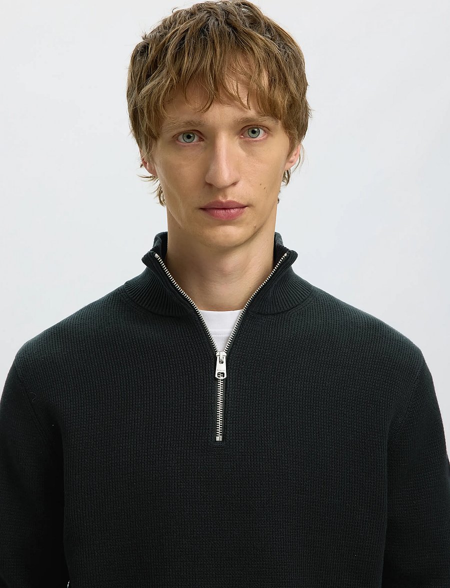 Selected - SLMDANE LS KNIT STRUCTURE HALF ZIP NOOS - truien met halve rits - black - 4