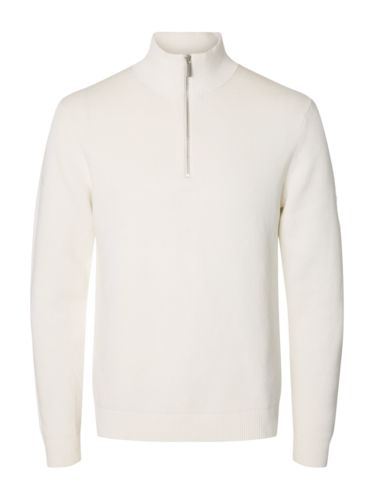 Selected SLMDANE LS KNIT STRUCTURE HALF ZIP NOOS - Strickmode - BRIGHT WHITE / white