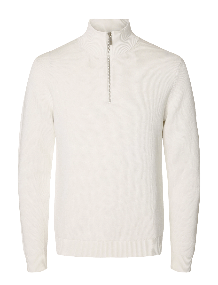 Selected - SLMDANE LS KNIT STRUCTURE HALF ZIP NOOS - pullover mit halbem reißverschluss - bright white - 1