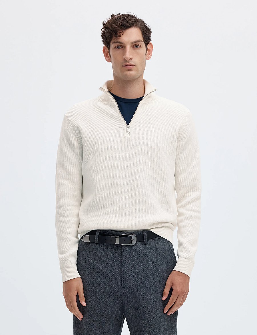 Selected - SLMDANE LS KNIT STRUCTURE HALF ZIP NOOS - pullover mit halbem reißverschluss - bright white - 0