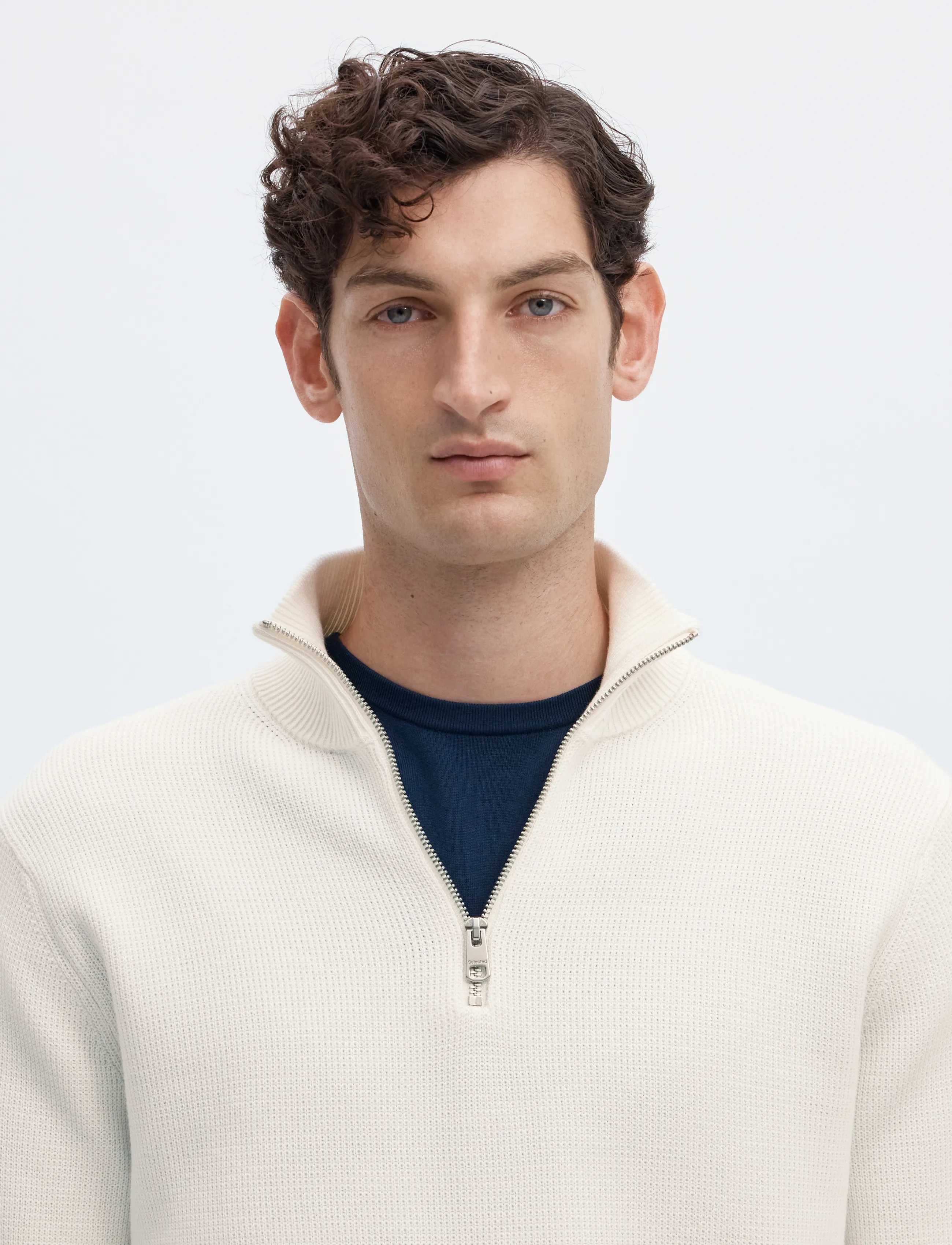 Selected - SLMDANE LS KNIT STRUCTURE HALF ZIP NOOS - pullover mit halbem reißverschluss - bright white - 4