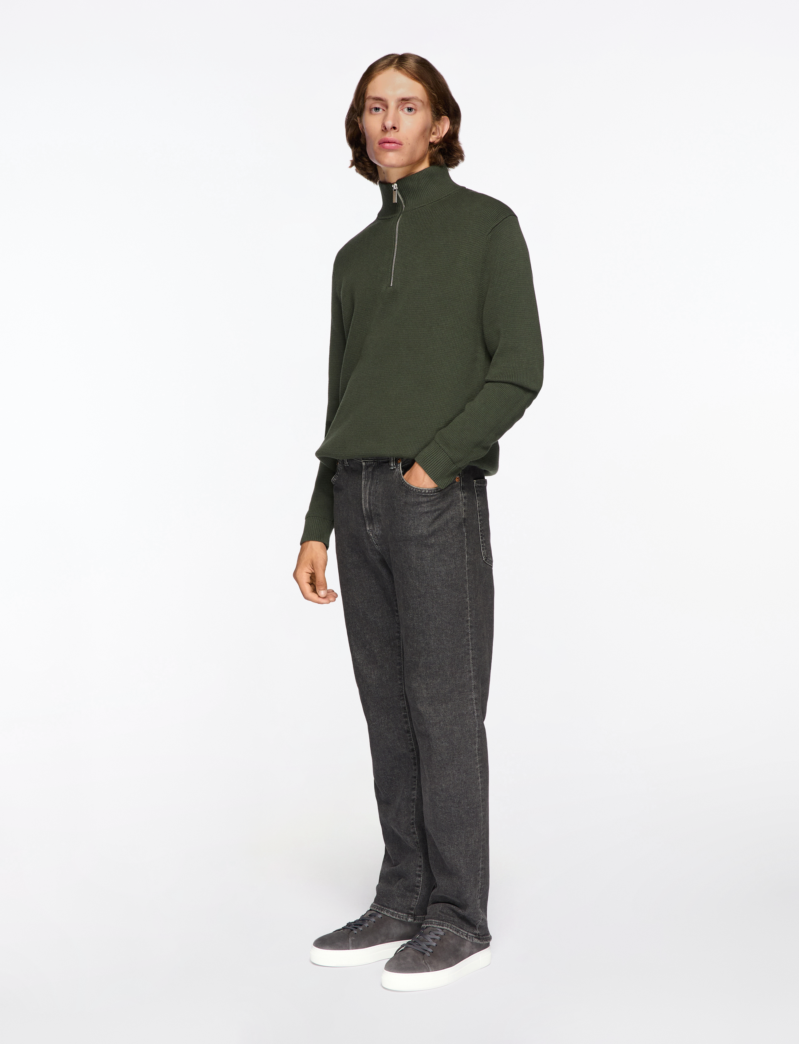 Selected - SLMDANE LS KNIT STRUCTURE HALF ZIP NOOS - hálfrenndar peysur - deep forest - 3