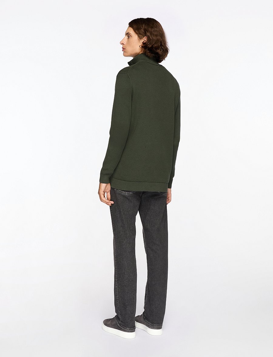 Selected - SLMDANE LS KNIT STRUCTURE HALF ZIP NOOS - hálfrenndar peysur - deep forest - 4