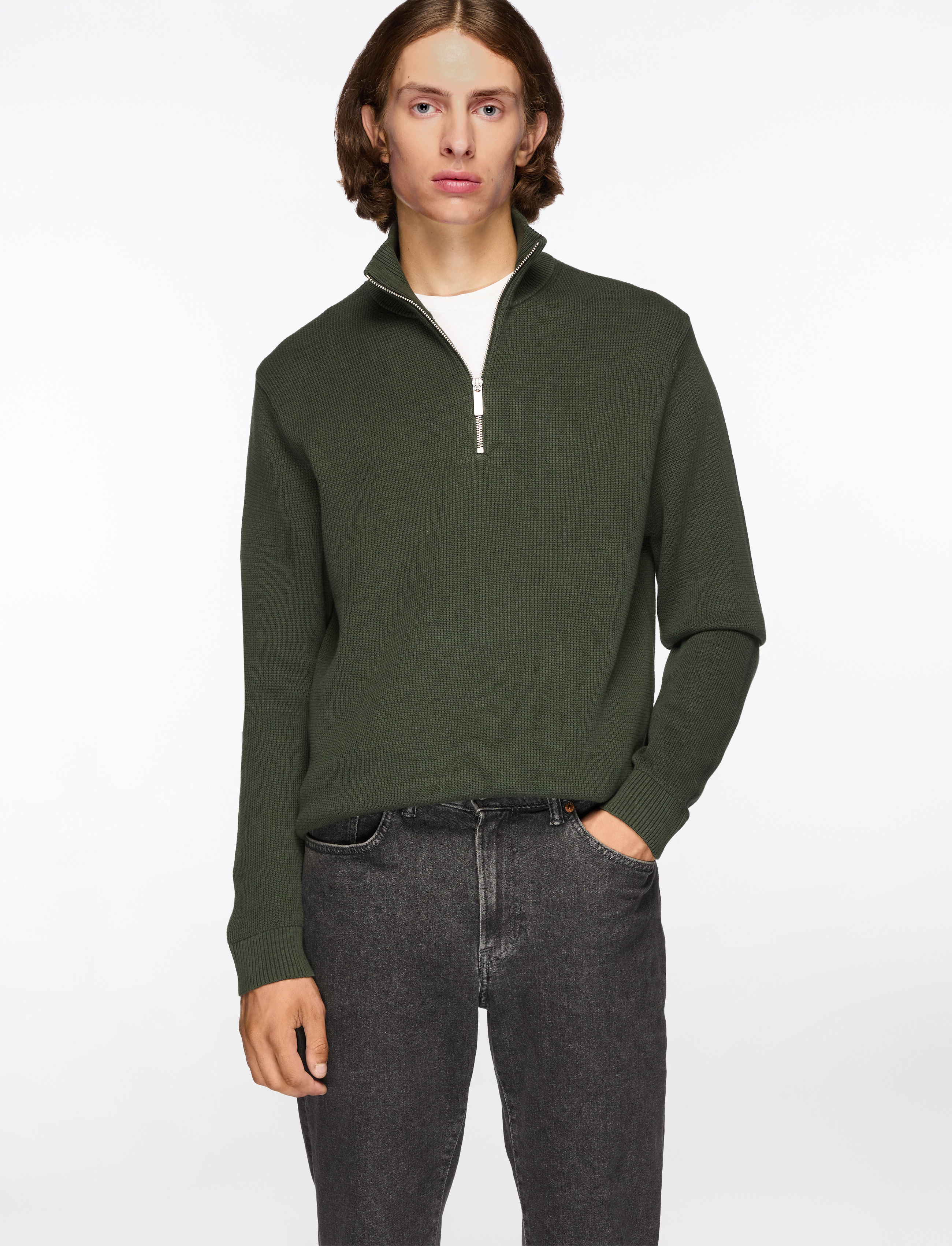 Selected - SLMDANE LS KNIT STRUCTURE HALF ZIP NOOS - hálfrenndar peysur - deep forest - 0
