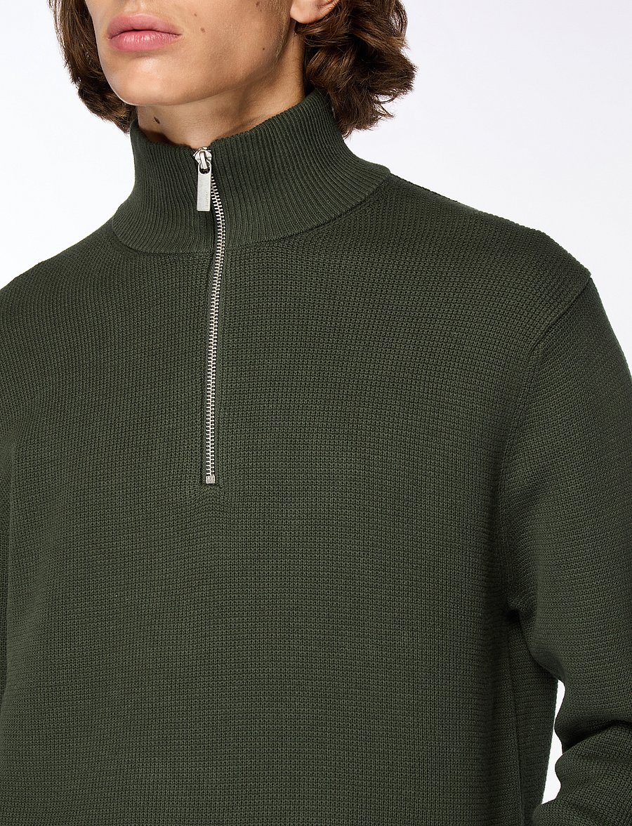 Selected - SLMDANE LS KNIT STRUCTURE HALF ZIP NOOS - hálfrenndar peysur - deep forest - 5