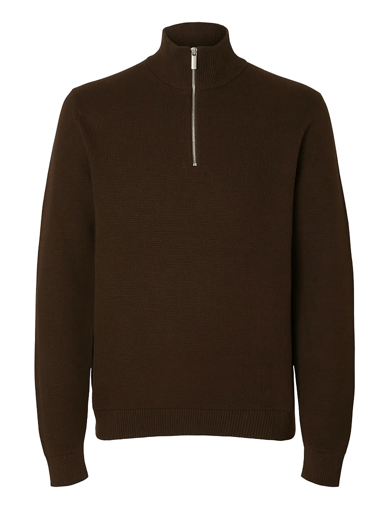 Selected - SLMDANE LS KNIT STRUCTURE HALF ZIP NOOS - halfzip strik - demitasse - 1