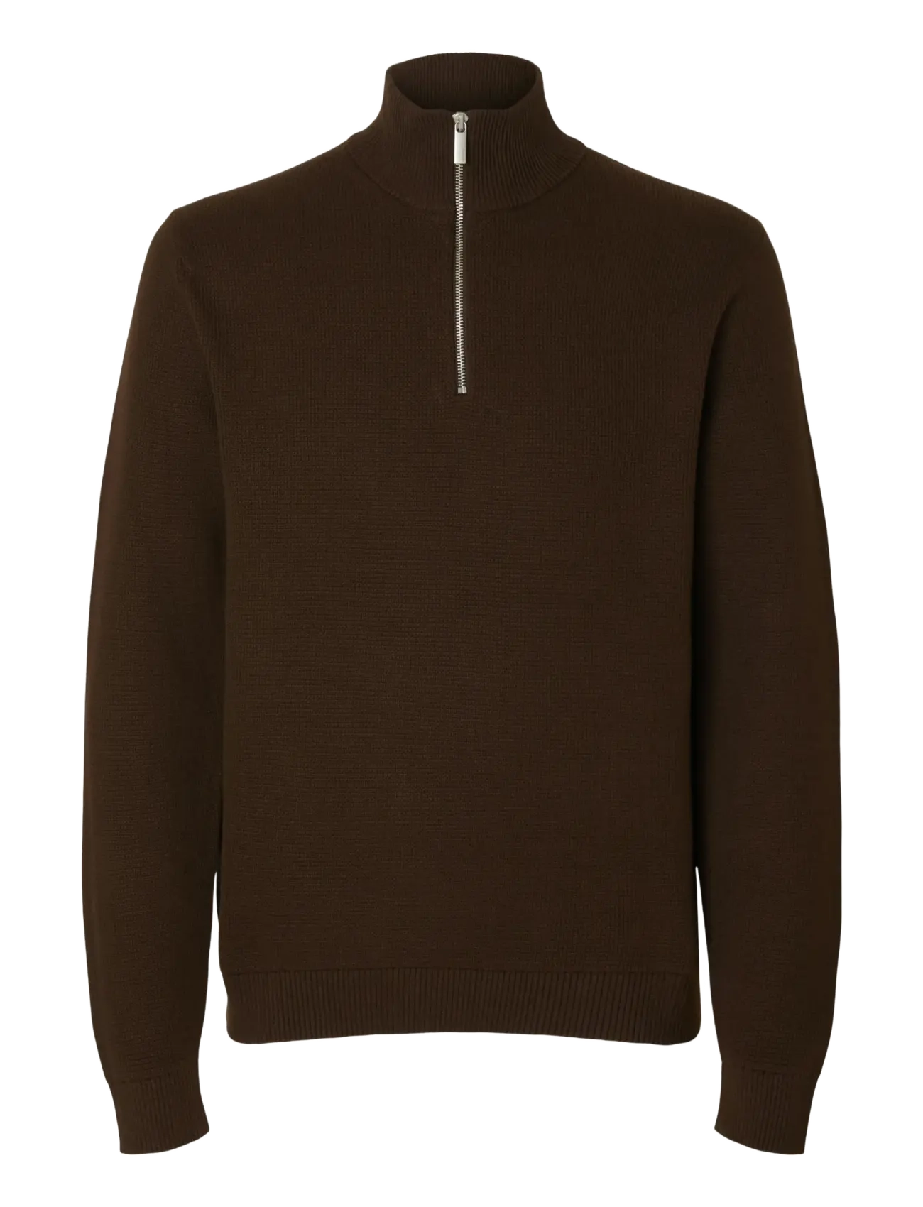Selected SLMDANE LS KNIT STRUCTURE HALF ZIP NOOS - Strik - DEMITASSE / brown